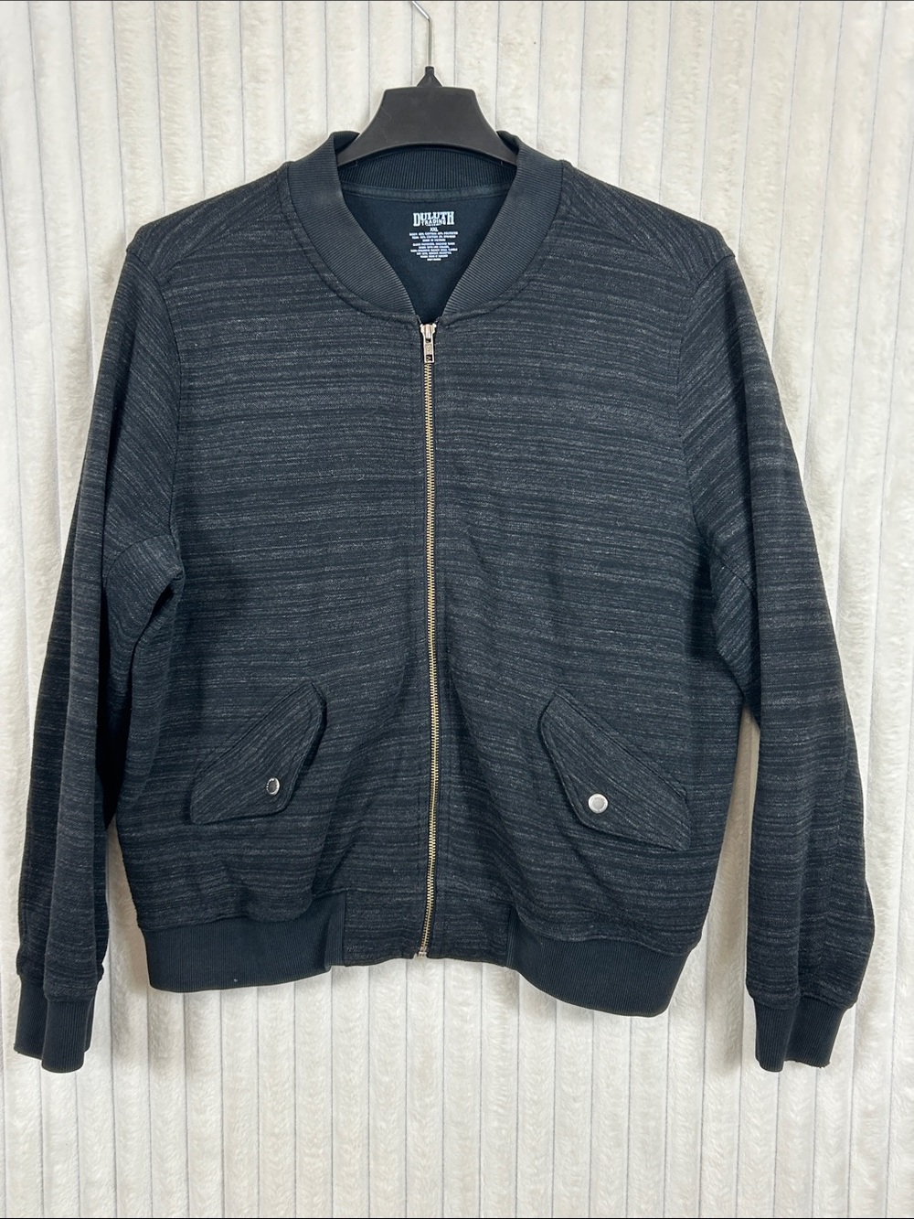 Duluth Trading Co black heathered Striped knit Bomber Jacket XXL